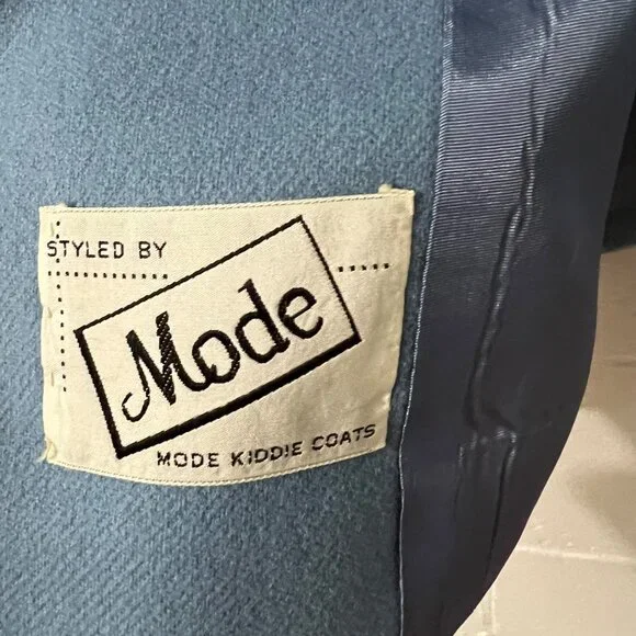 60s Mode Kiddie Coats Light Blue Wool Double-Breasted Coat & Beret Union Made